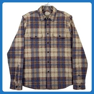 Faherty Knit Alpine Shirt Men Medium Brown Blue Plaid Stretch Flannel Button Up